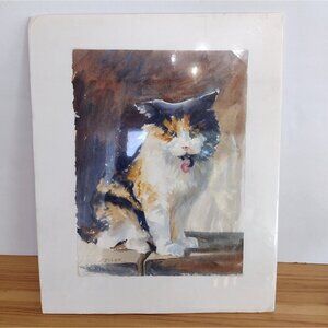 Deb Zeller Signed Water Color Painting Sitting Calico Cat Kitty 11 X 15 Midwest